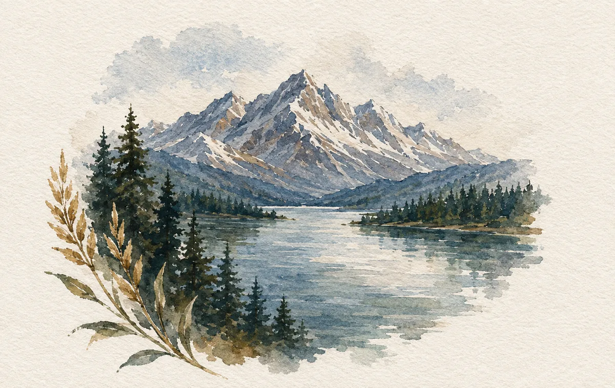 Watercolor Himalayan mountain lake